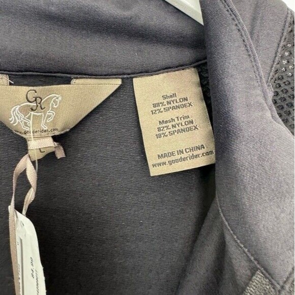 Goode Rider Lux Henley Zipper Shirt Black Rhinestone Short Sleeve Mesh Large NEW - Picture 6 of 9